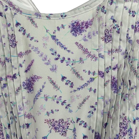 ESHAKTI Lavender Print Georgette Midi Dress Women's Size Small US 6 Cream Purple - Picture 6 of 8